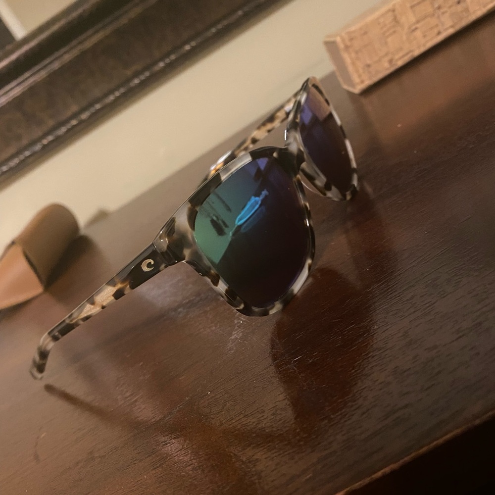 Costa May Sunglasses, green mirror lenses + tortoise (shiny tiger cowrie) frame